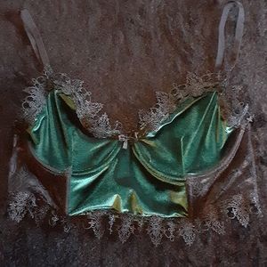 Dolls Kill Widow Green Velvet Gothic Lace Bralette